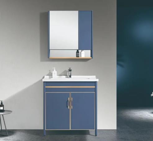 廣州鋁合金浴室柜定制，砂藍紋+金色鋁合金浴室柜設計